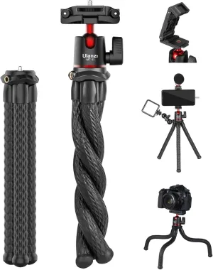 ULANZI Camera Tripod, Mini Flexible Stand with Hidden Phone Holder w Cold Shoe Mount, 1/4'' Screw for Magic Arm, Universal for iPhone 16 15 14 Pro Max XS Max X 8 Samsung Canon Nikon Sony Cameras