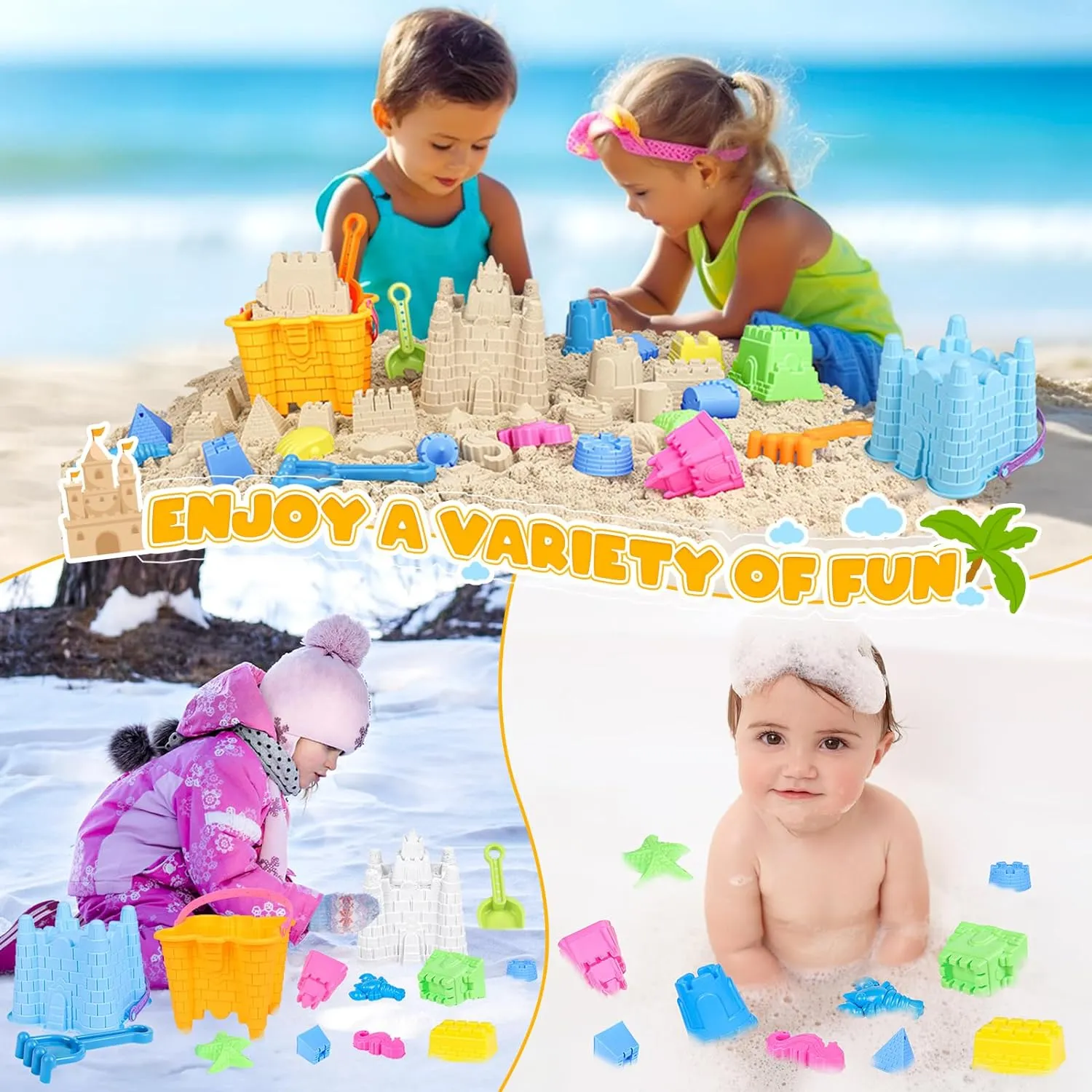 Ultimate Beach Adventure Kit for Kids - Travel-Friendly Sand Toys Set with 2 Buckets, 2 Mesh Bags, 4 Shovels & Molds | Perfect Gift for Boys & Girls Ages 3-10
