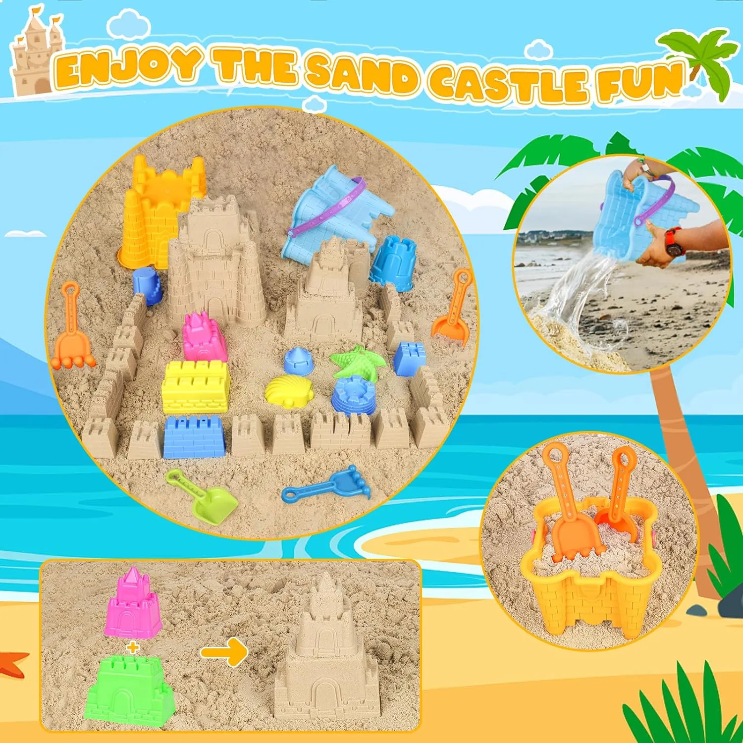 Ultimate Beach Adventure Kit for Kids - Travel-Friendly Sand Toys Set with 2 Buckets, 2 Mesh Bags, 4 Shovels & Molds | Perfect Gift for Boys & Girls Ages 3-10