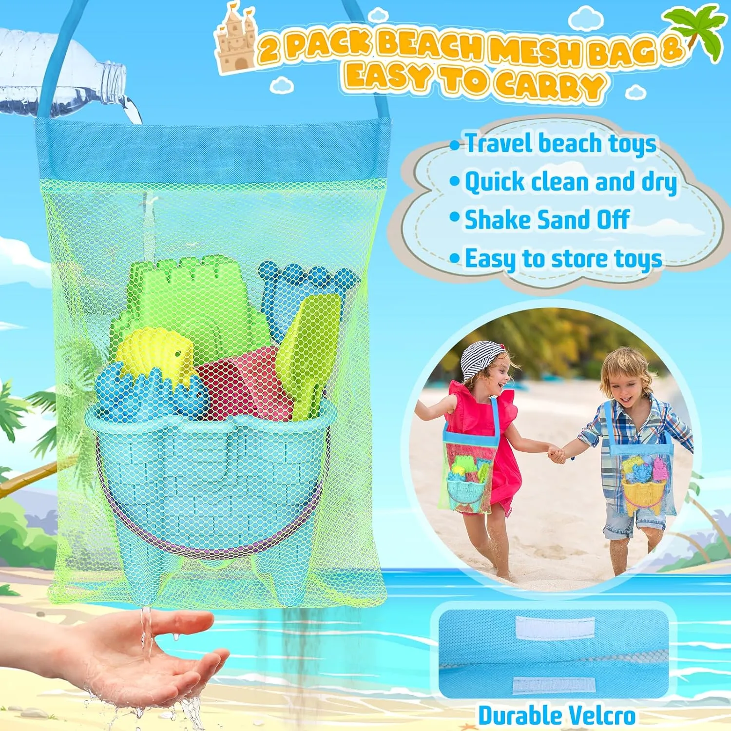 Ultimate Beach Adventure Kit for Kids - Travel-Friendly Sand Toys Set with 2 Buckets, 2 Mesh Bags, 4 Shovels & Molds | Perfect Gift for Boys & Girls Ages 3-10