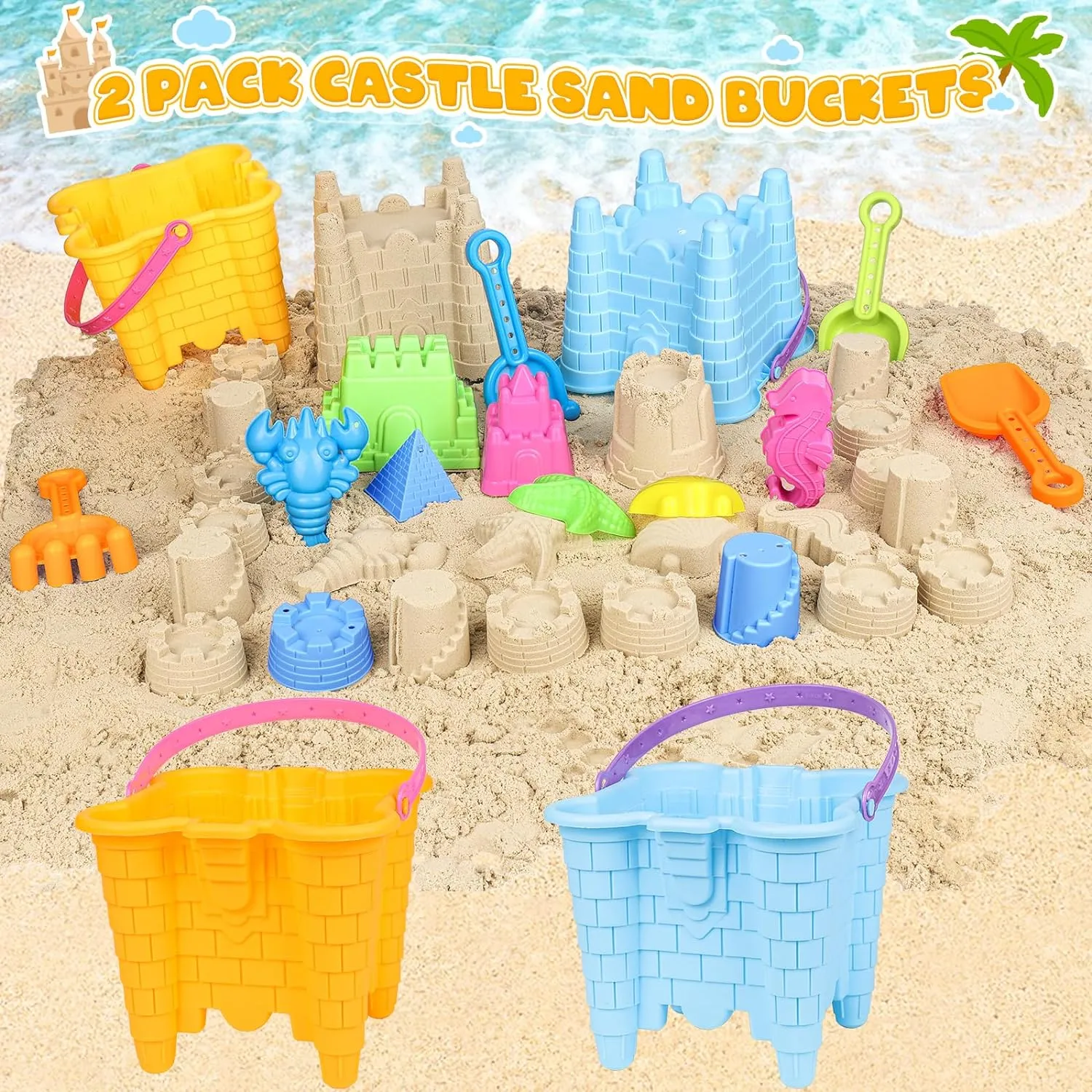 Ultimate Beach Adventure Kit for Kids - Travel-Friendly Sand Toys Set with 2 Buckets, 2 Mesh Bags, 4 Shovels & Molds | Perfect Gift for Boys & Girls Ages 3-10