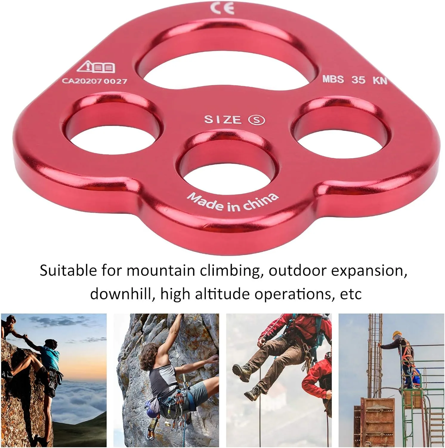Ultra Light Rigging Plate, Descender Climbing Gear 3 Holes Force Rigging Plate Anchor Divider Finger Force Climbing Uniform Force Climbing Equipment for Outdoors