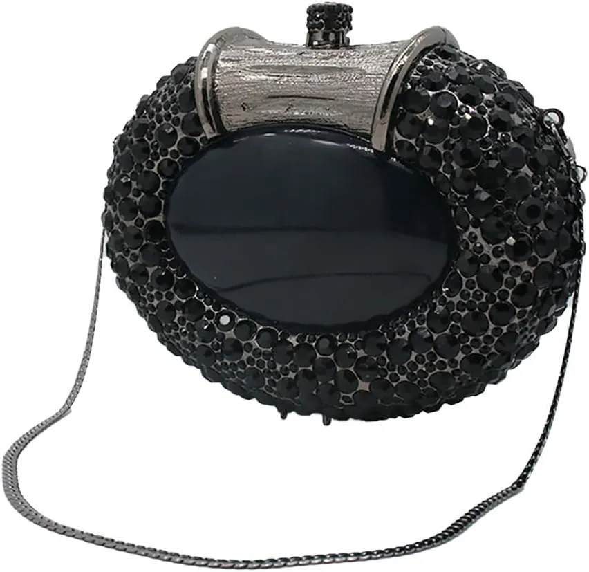 UMREN Women Crystal Oval Shell Evening Purse Bags Luxury Rhinestone Clutch Unique Gems Handbag Bridal Wedding Shoulder Bag
