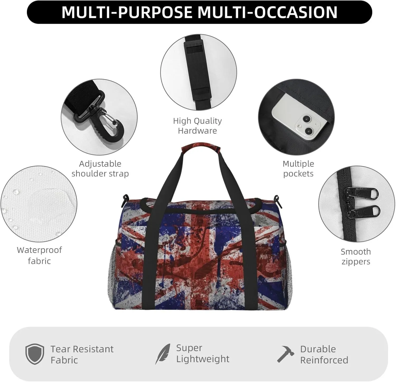 United Kingdom Flag Paint Travel Duffel Bag Large Foldable Waterproof Overnight Bag For Beach Swim Bags Pool Sports Gym