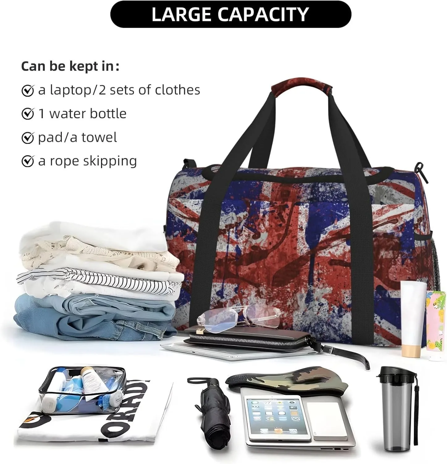 United Kingdom Flag Paint Travel Duffel Bag Large Foldable Waterproof Overnight Bag For Beach Swim Bags Pool Sports Gym