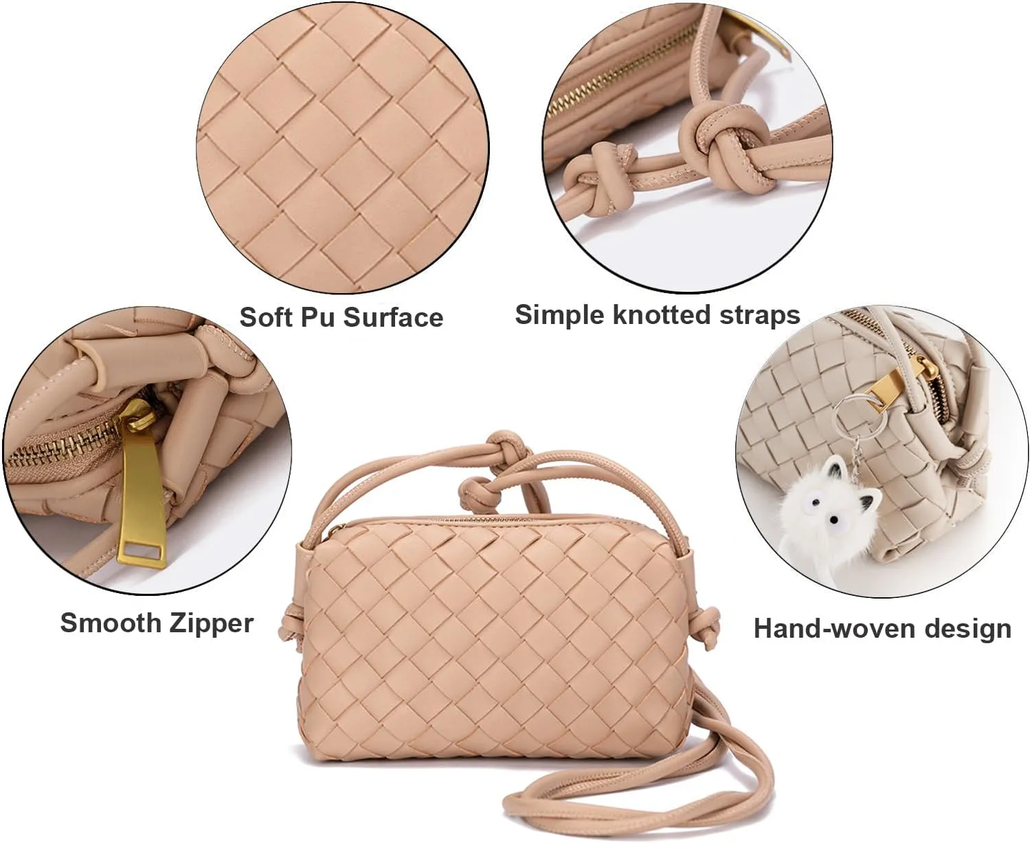 UPSONG Woven Crossbody Bags for Women，Fashion Leather Lightweight Handbags Shoulder Bag Phone Purse Ladies Messenger Bag