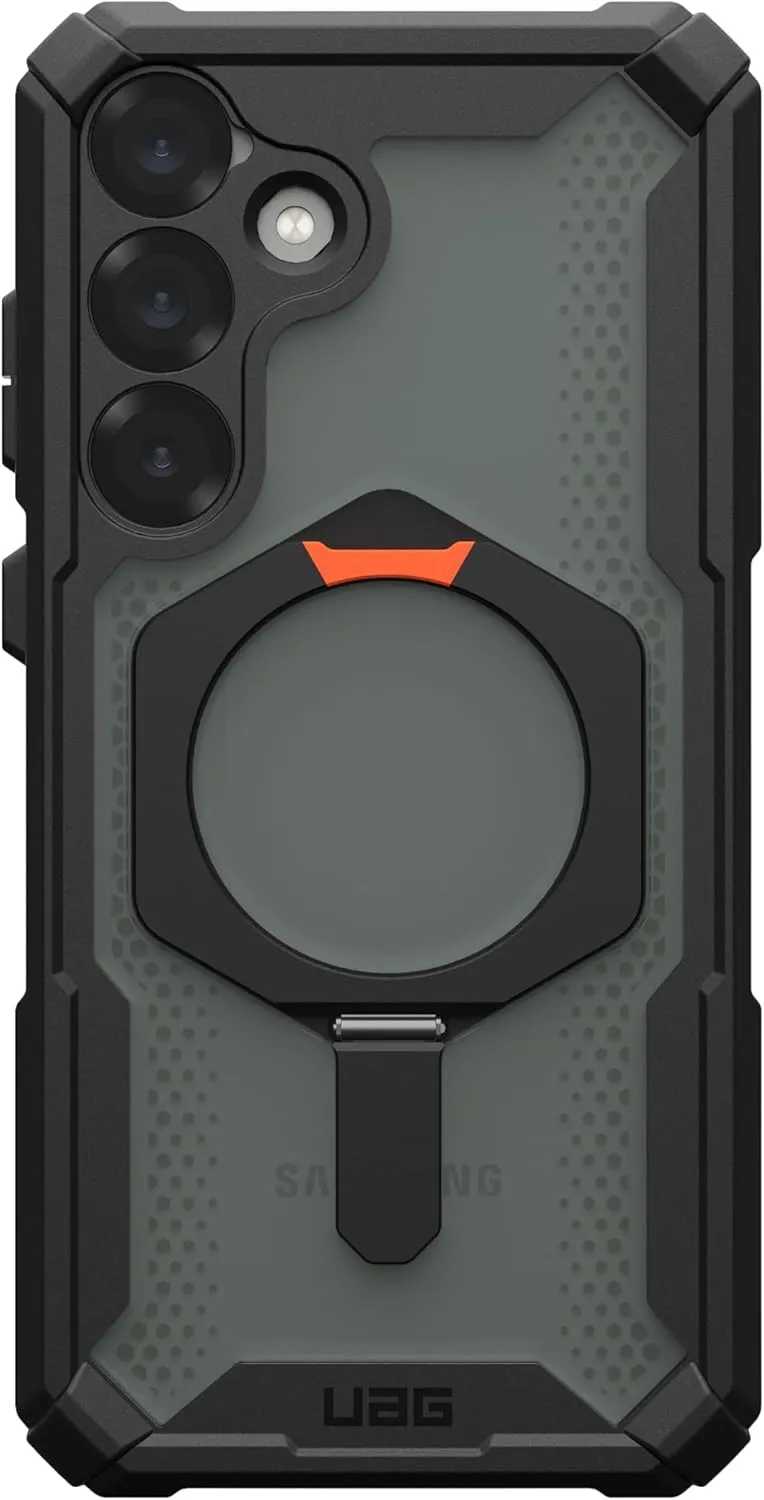 URBAN ARMOR GEAR UAG for Samsung Galaxy S25 Plus Case 6.7" with Kickstand Plasma XTE - Compatible with Magnetic Charging Transparent Rugged Military Drop Tested Protective Cover, Black/Orange