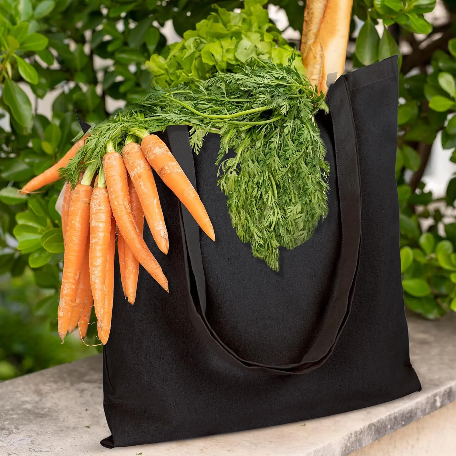 Urban Villa 6 Pack Reusable Grocery Bags 15’’x16’’ with 27’’ long Handle Black Color 100% Cotton Tote Bags Medium Weight Grocery Shopping Cloth Bags Great Choice for Promotion Gift DIY Advertising