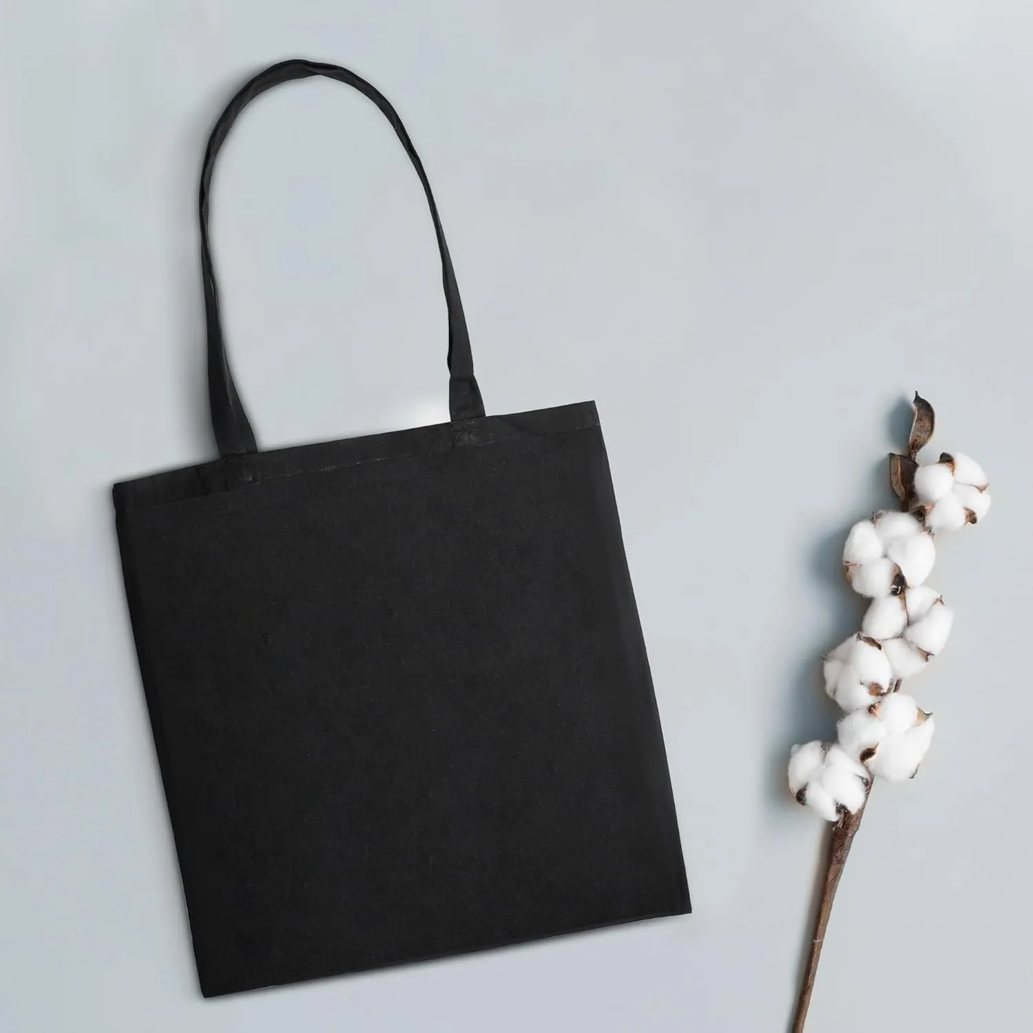 Urban Villa 6 Pack Reusable Grocery Bags 15’’x16’’ with 27’’ long Handle Black Color 100% Cotton Tote Bags Medium Weight Grocery Shopping Cloth Bags Great Choice for Promotion Gift DIY Advertising