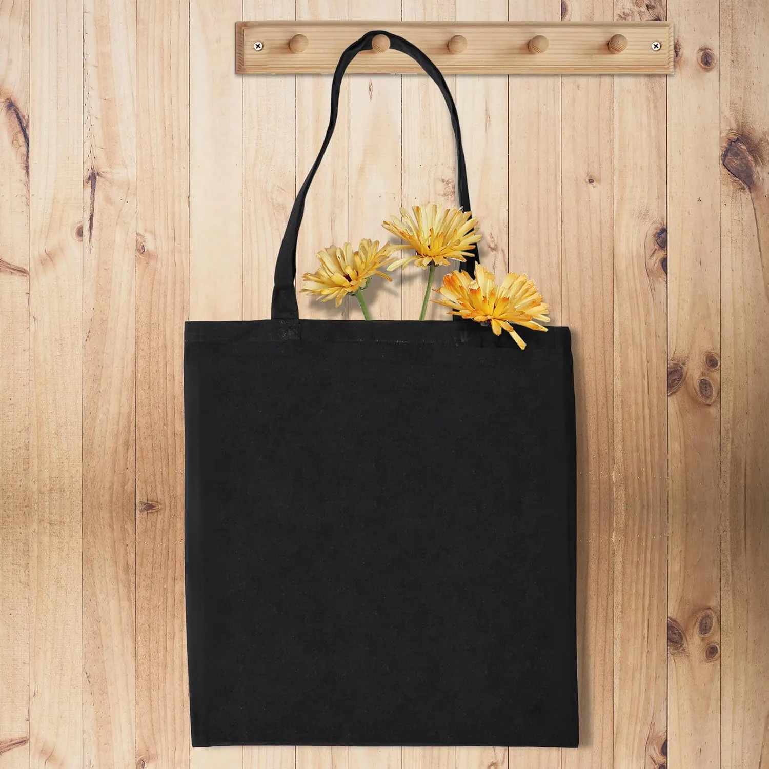 Urban Villa 6 Pack Reusable Grocery Bags 15’’x16’’ with 27’’ long Handle Black Color 100% Cotton Tote Bags Medium Weight Grocery Shopping Cloth Bags Great Choice for Promotion Gift DIY Advertising