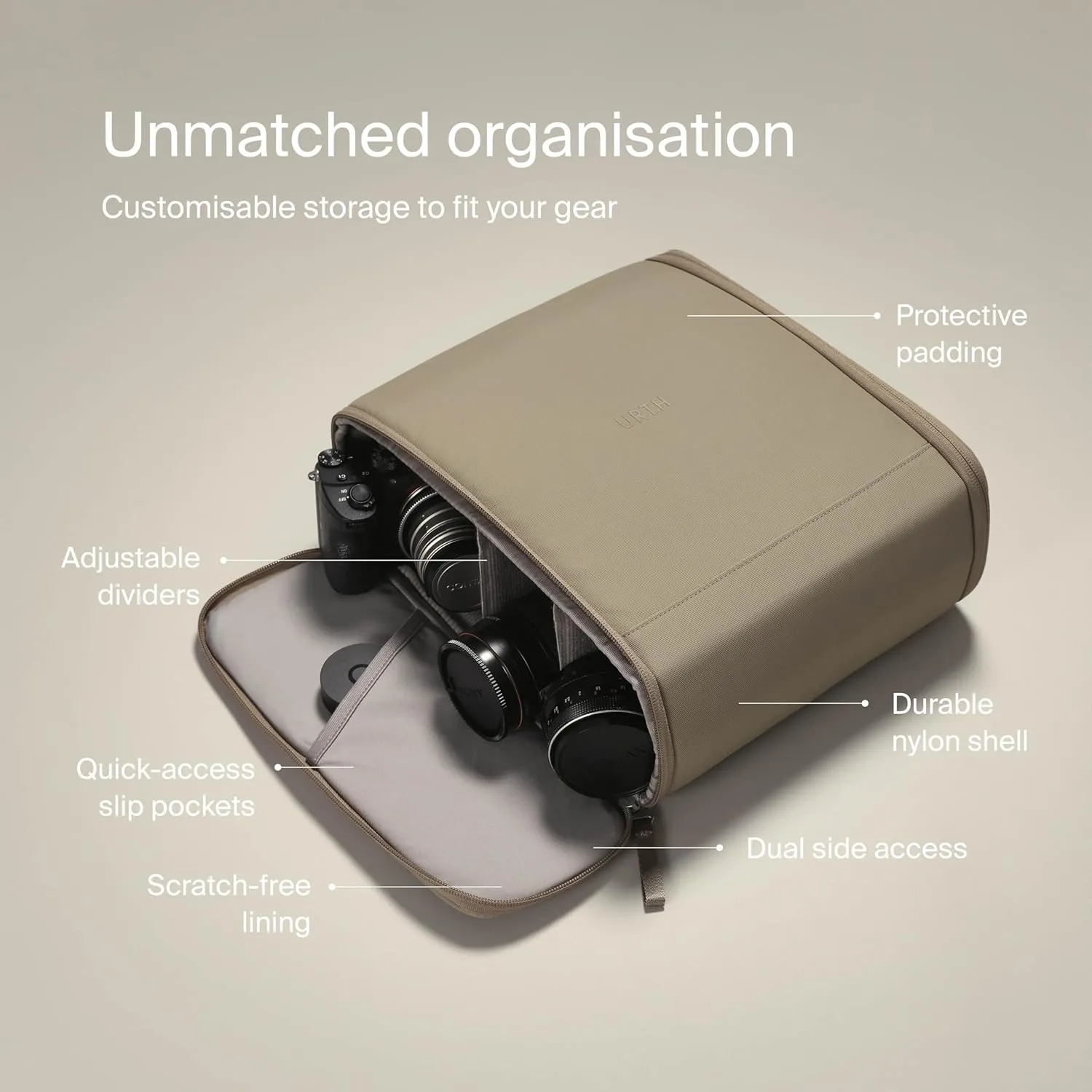 Urth Norite Camera Insert Bag – for DSLR and Lens, Weatherproof   Recycled (Ash Grey)