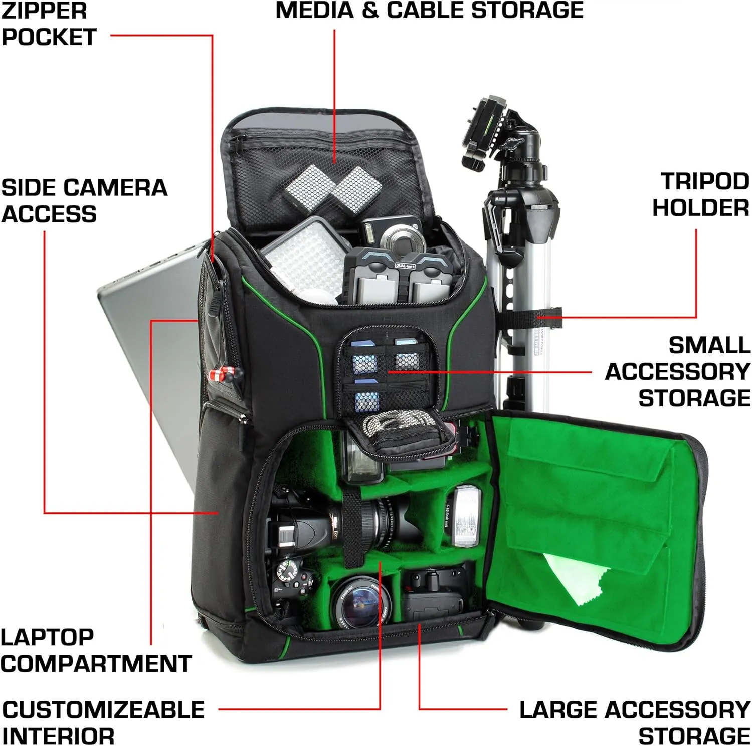 USA Gear Camera Backpack for Photographers DSLR/SLR/Mirrorless Photography Camera Bag with Laptop Compartment, Waterproof Rain Cover & Tripod Holder, Compatible with Canon/Nikon/Sony (Green)