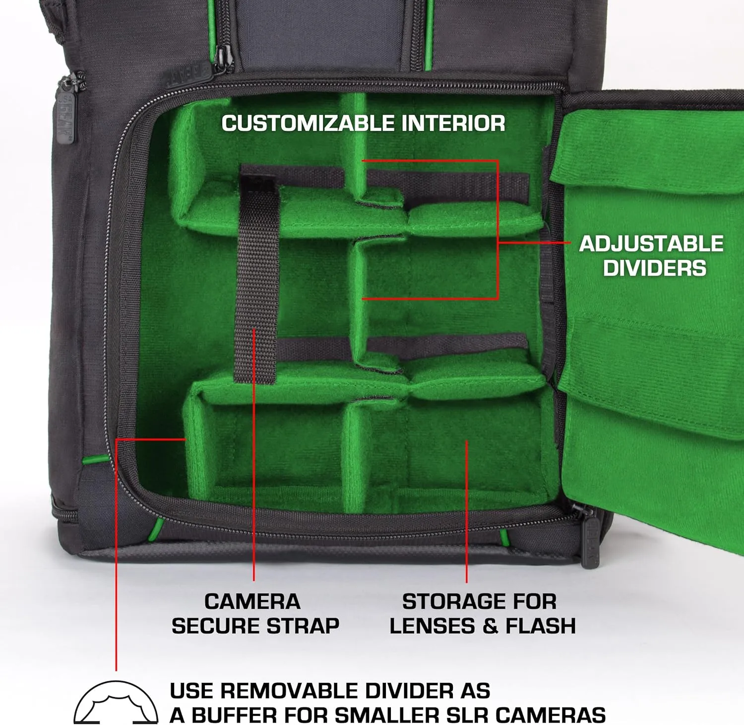 USA Gear Camera Backpack for Photographers DSLR/SLR/Mirrorless Photography Camera Bag with Laptop Compartment, Waterproof Rain Cover & Tripod Holder, Compatible with Canon/Nikon/Sony (Green)