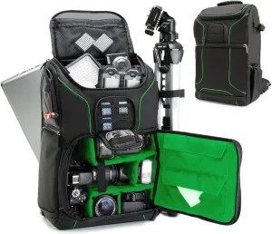 USA Gear Camera Backpack for Photographers DSLR/SLR/Mirrorless Photography Camera Bag with Laptop Compartment, Waterproof Rain Cover & Tripod Holder, Compatible with Canon/Nikon/Sony (Green)