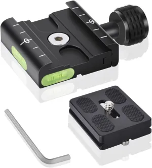 UTEBIT 50mm Arca Swiss Quick Release Plate, Aluminum QR Clamp Adapter Set with 3/8"&1/4" Screw Hole, Built-in Bubble Level Compatible with Manfrotto DSLR Camera Tripod Ball Head Monopod