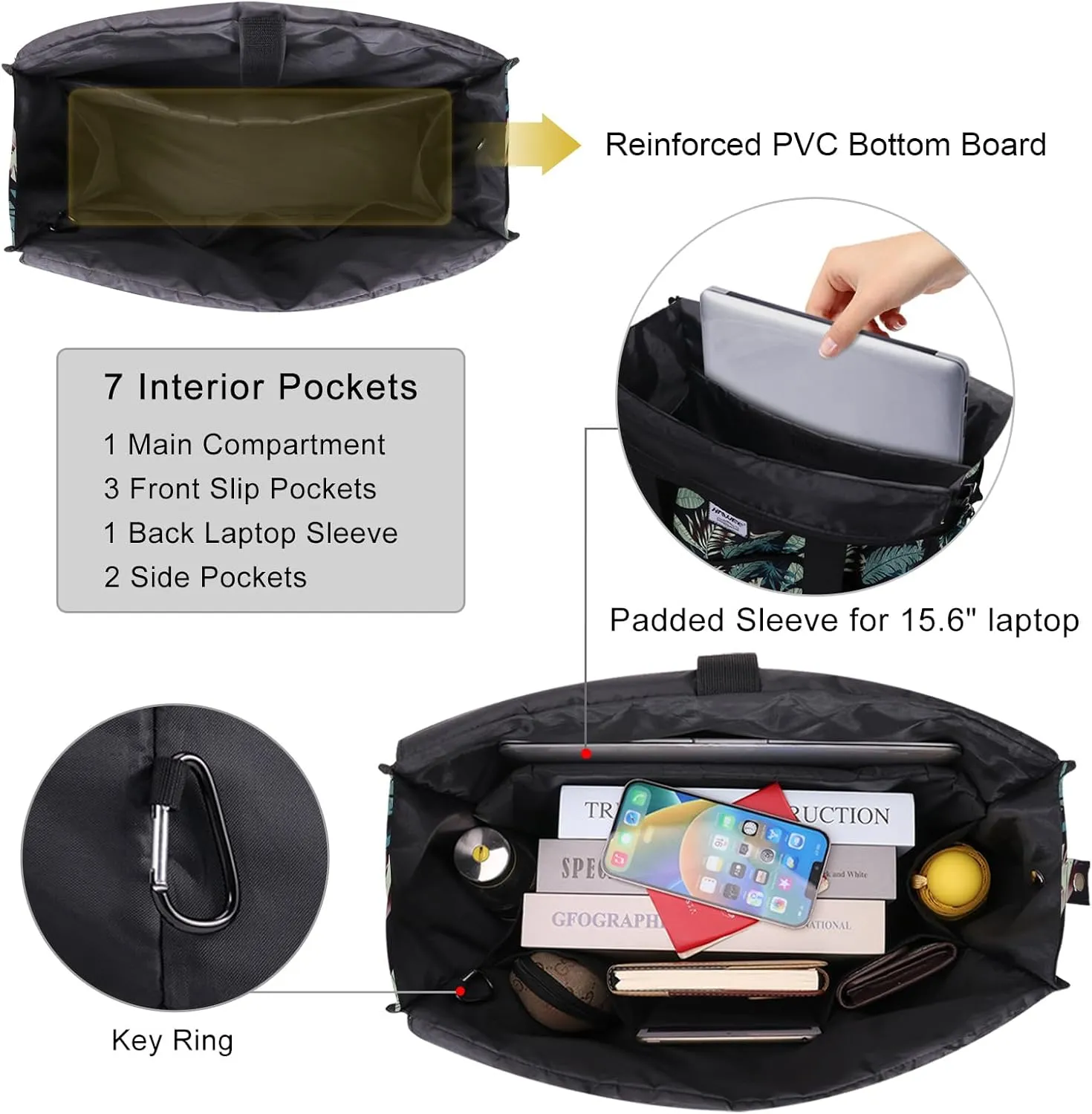 Utility Tote Bag with Laptop Compartment Luggage Sleeve Zippered Multi-pocket Commute Shoulder Purse for Nursing/Work