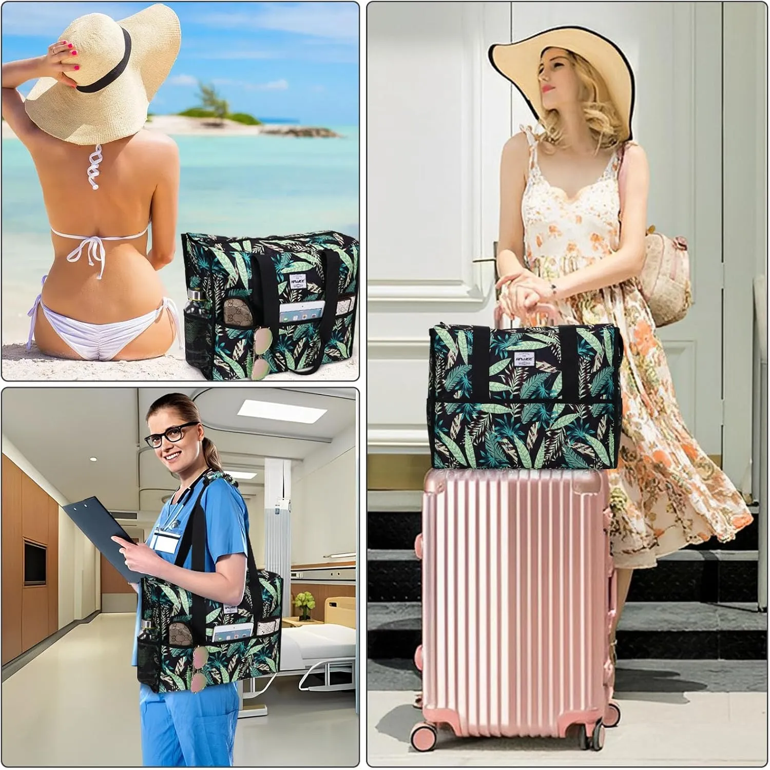 Utility Tote Bag with Laptop Compartment Luggage Sleeve Zippered Multi-pocket Commute Shoulder Purse for Nursing/Work