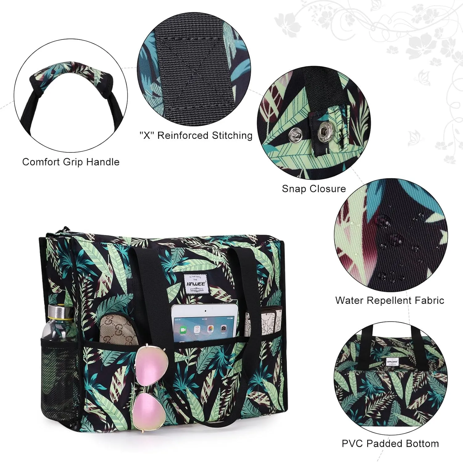 Utility Tote Bag with Laptop Compartment Luggage Sleeve Zippered Multi-pocket Commute Shoulder Purse for Nursing/Work