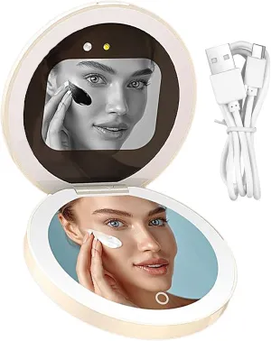 UV Camera for Sunscreen Test - Smart Mirror, Portable Power Bank | Dimmable LED Lights Makeup Tool for Travel Bathroom Use, Foldable UV Device for sklncare Check, Car Vanity Inspection Gadget