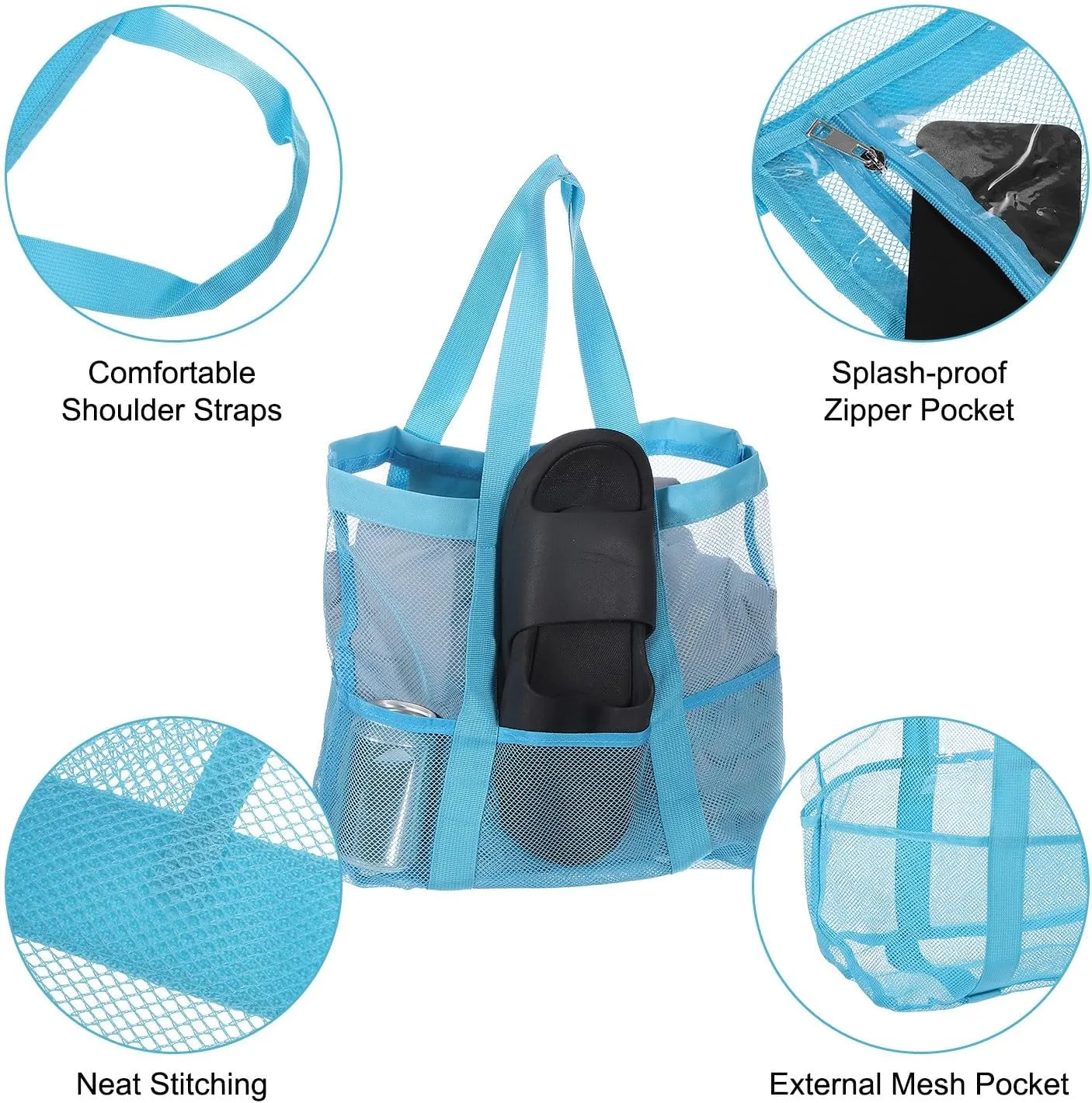 uxcell Mesh Beach Tote Bag, 1Pcs 17" x 13" x 5" Upgraded Beach Towel Bags, Waterproof Pool Bag for Beach Vacation and Travel Daily (Blue)
