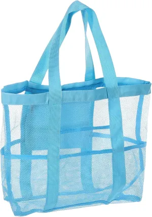 uxcell Mesh Beach Tote Bag, 1Pcs 17" x 13" x 5" Upgraded Beach Towel Bags, Waterproof Pool Bag for Beach Vacation and Travel Daily (Blue)