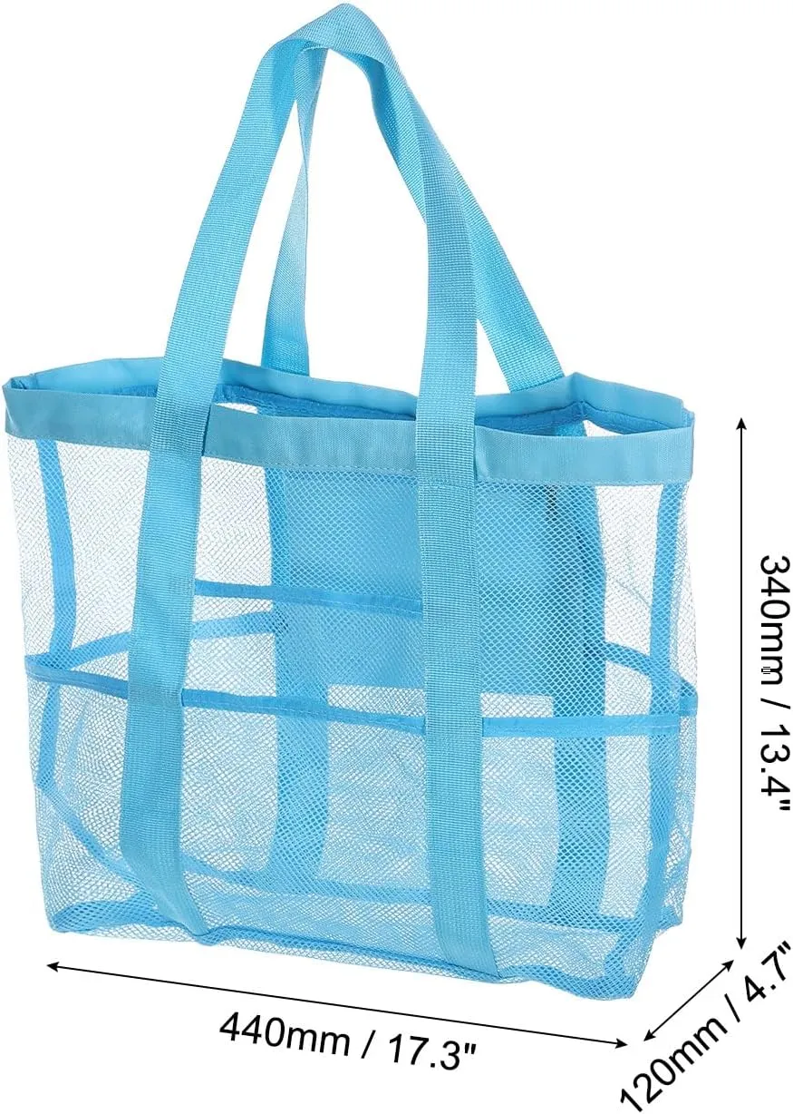 uxcell Mesh Beach Tote Bag, 1Pcs 17" x 13" x 5" Upgraded Beach Towel Bags, Waterproof Pool Bag for Beach Vacation and Travel Daily (Blue)