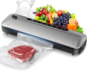 Vacuum Sealer for Food,75 Kpa Precision Suction Power 6-in-1 Food Sealer with Digital Timer, Dry & Moist Food Modes, Compact Design with 10 Vacuum Bags & Built-in Cutter(Sliver)