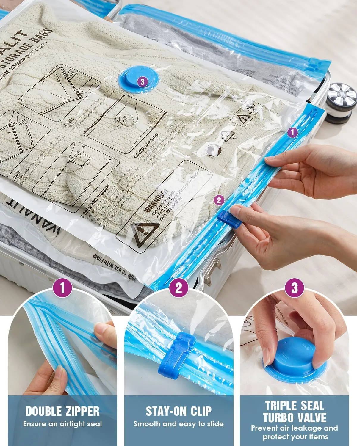 Vacuum Storage Bags for Travel, 24 Pack (6L 6M 6S 6XS) Vacuum Seal Bags with Wireless Rechargeable Electric Pump, Travel Essentials Space Saving Bag for Clothes, Luggage, Carry-on Suitcase, Backpack