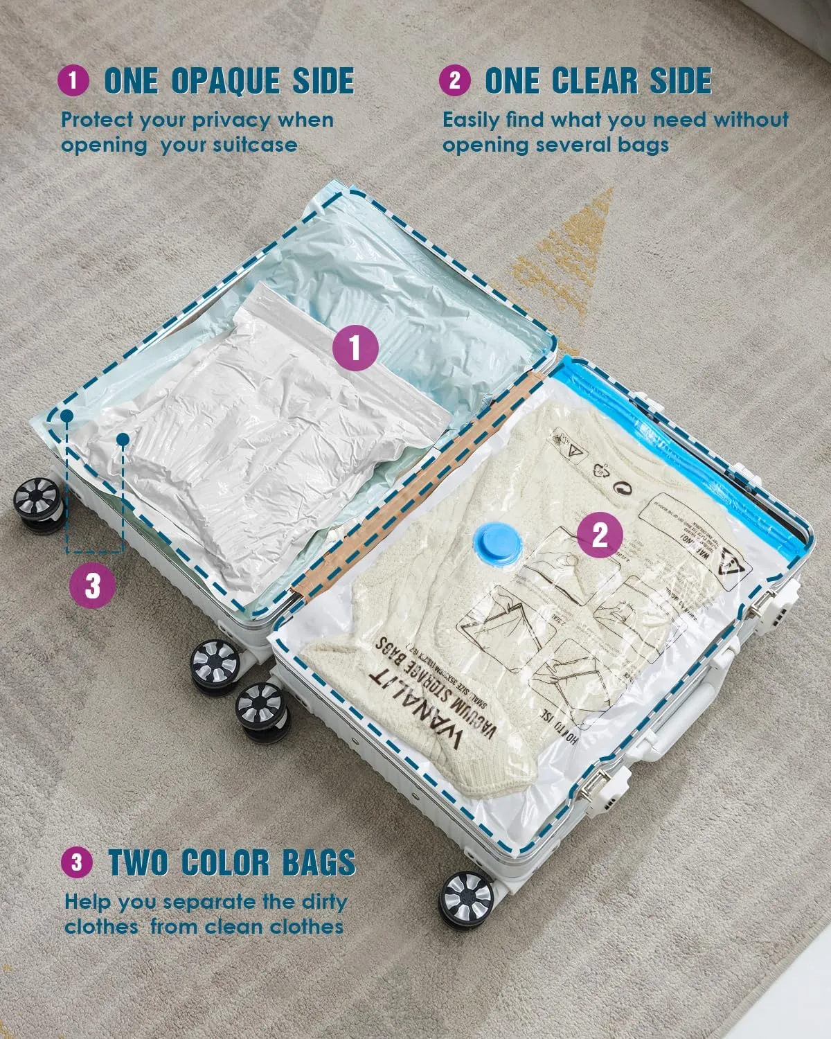 Vacuum Storage Bags for Travel, 24 Pack (6L 6M 6S 6XS) Vacuum Seal Bags with Wireless Rechargeable Electric Pump, Travel Essentials Space Saving Bag for Clothes, Luggage, Carry-on Suitcase, Backpack