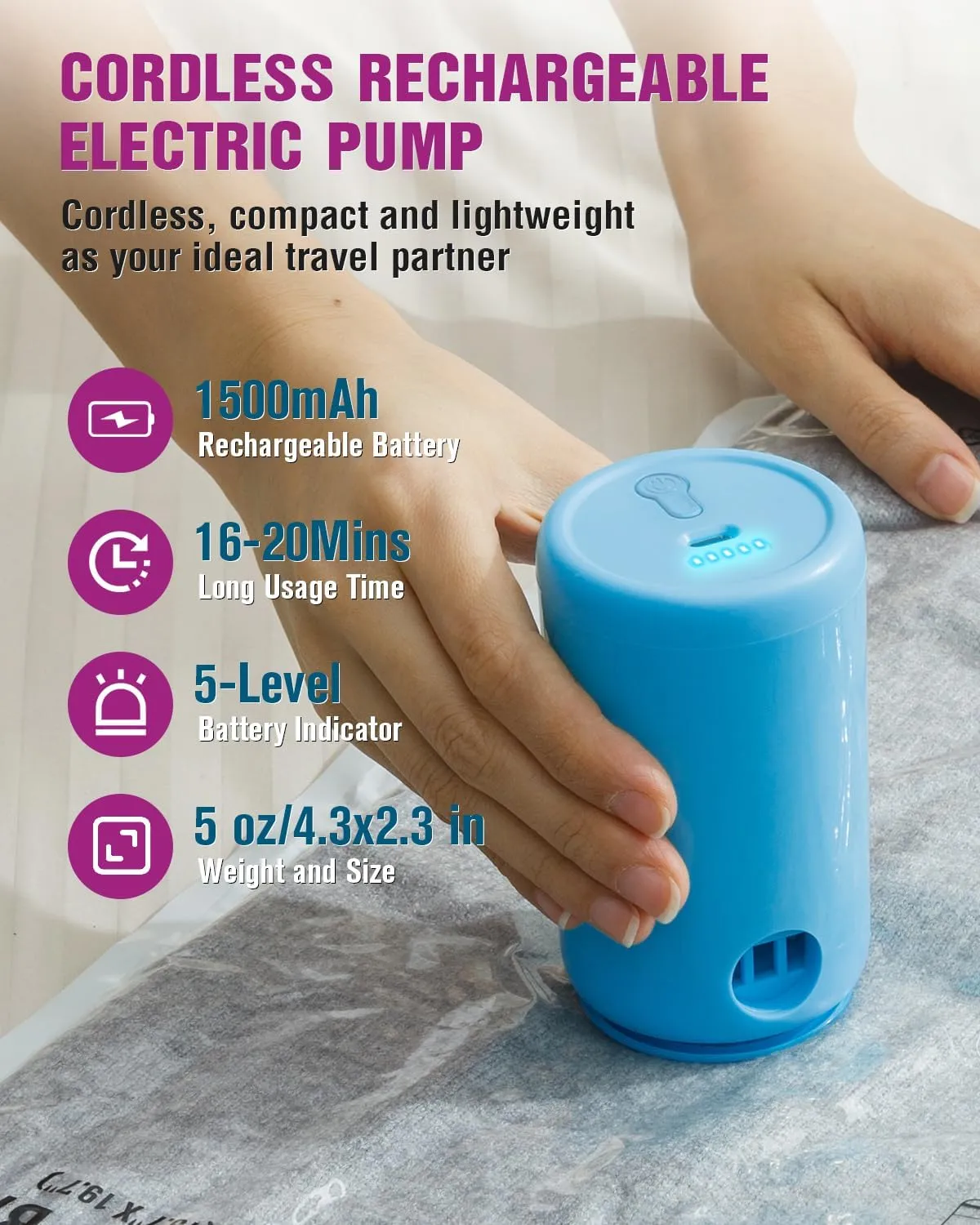 Vacuum Storage Bags for Travel, 24 Pack (6L 6M 6S 6XS) Vacuum Seal Bags with Wireless Rechargeable Electric Pump, Travel Essentials Space Saving Bag for Clothes, Luggage, Carry-on Suitcase, Backpack