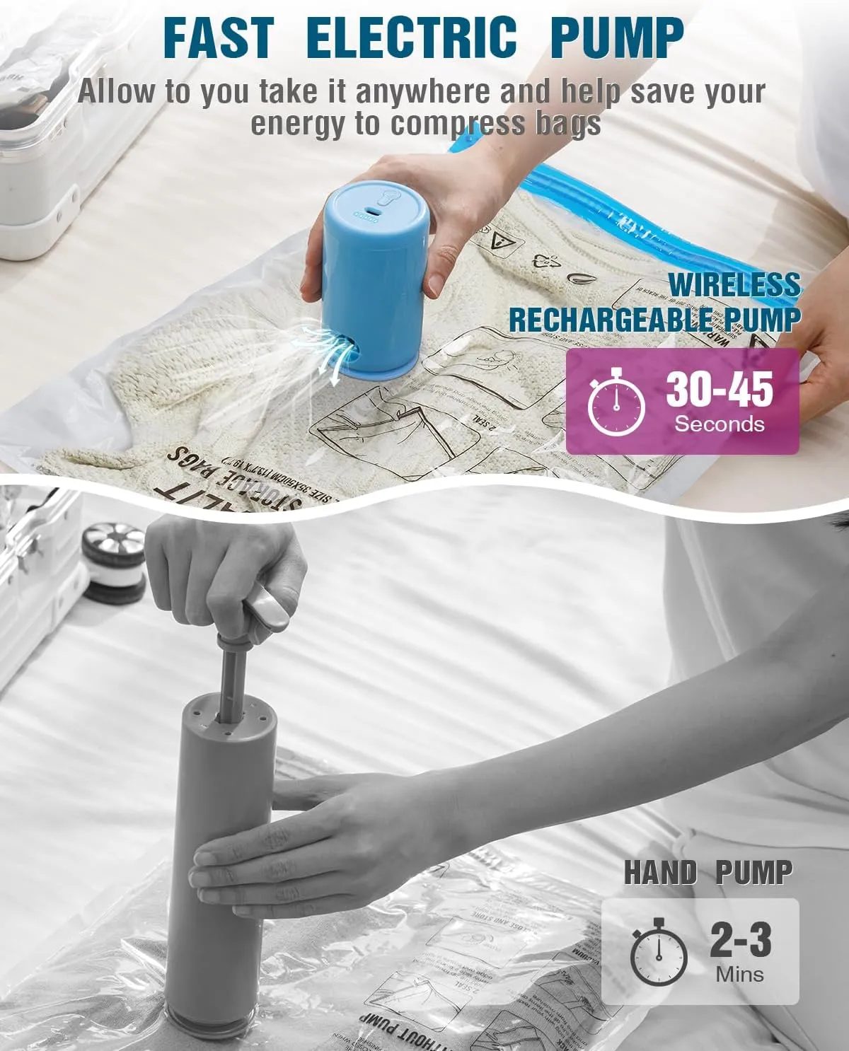 Vacuum Storage Bags for Travel, 24 Pack (6L 6M 6S 6XS) Vacuum Seal Bags with Wireless Rechargeable Electric Pump, Travel Essentials Space Saving Bag for Clothes, Luggage, Carry-on Suitcase, Backpack