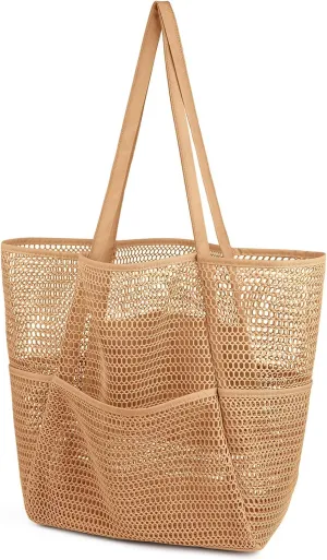 VADOO Mesh Beach Tote Bag, Beach Bags for Women Large Mesh Shoulder Handbags for Picnic Vacation Swimming