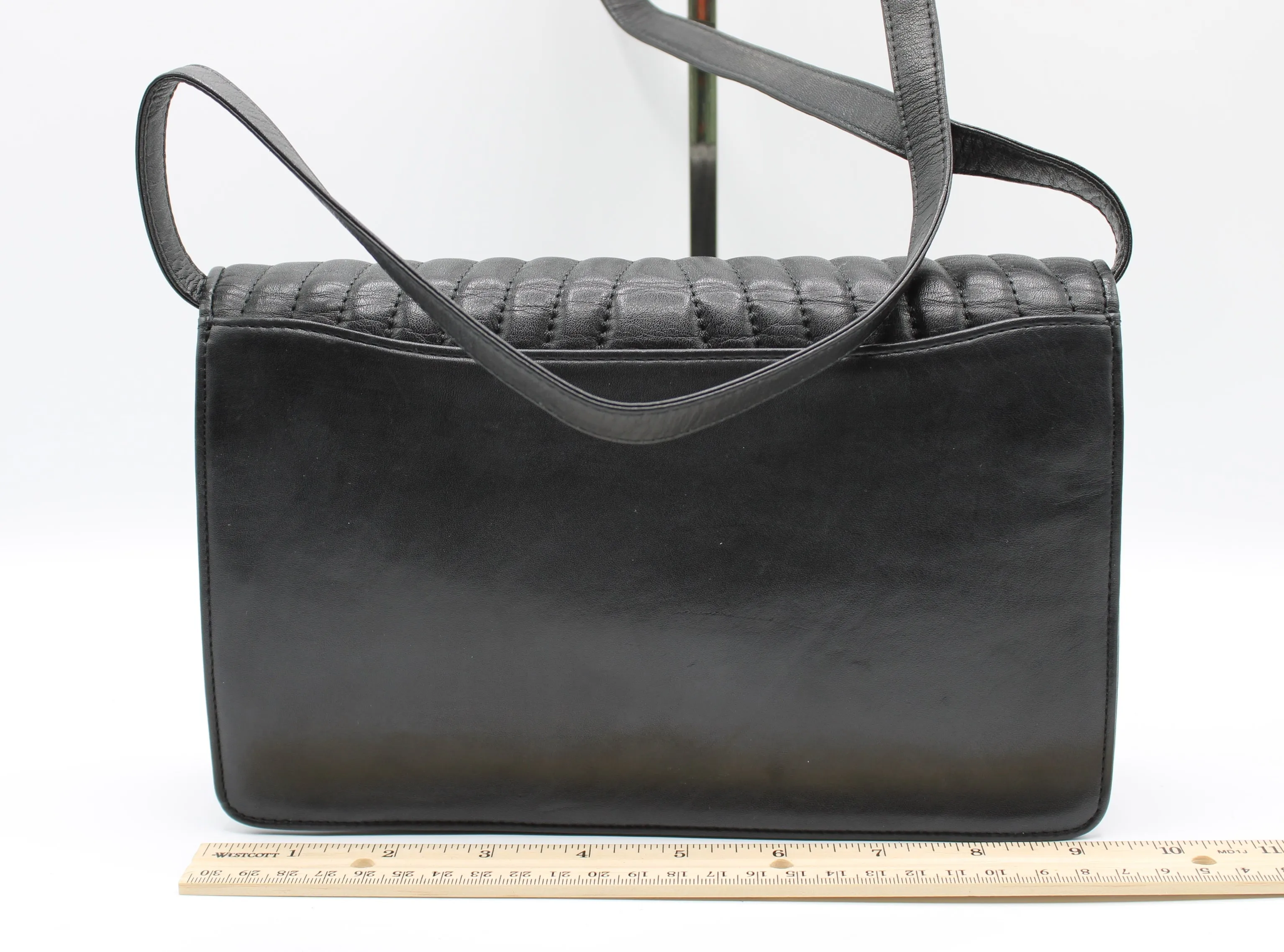 Valentino Bag Black Leather Crossbody Chevron Pattern V Logo Vintage