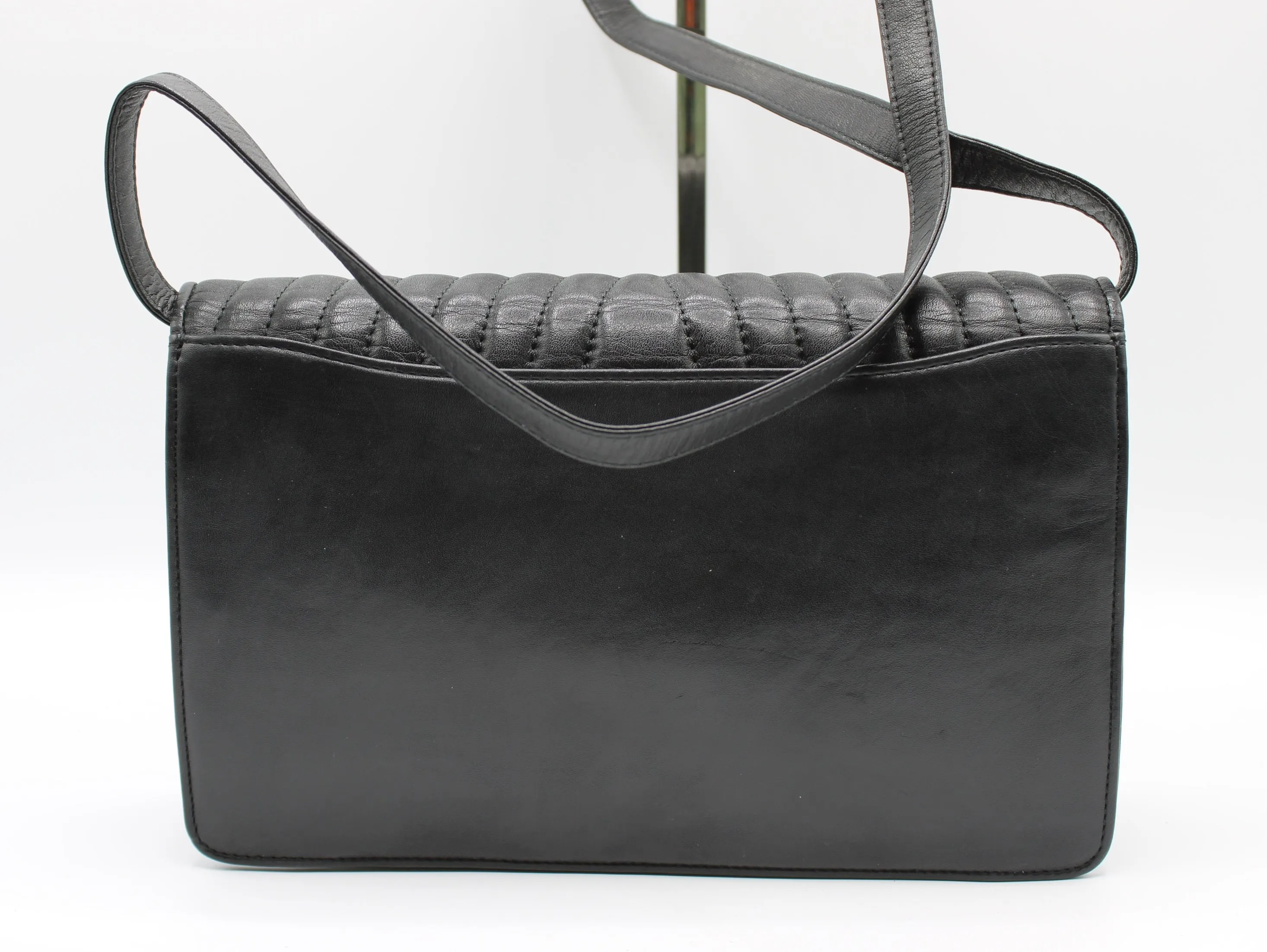 Valentino Bag Black Leather Crossbody Chevron Pattern V Logo Vintage