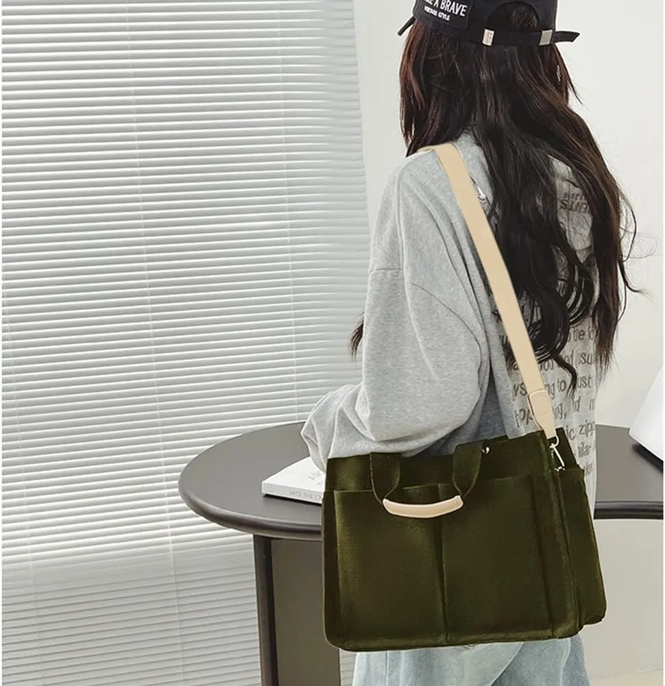 Valleycomfy Canvas Tote Bags for Women Large Shoulder Hobo Bags Handbags Purse Satchel Purses Multi-pockets Casual Work Bags