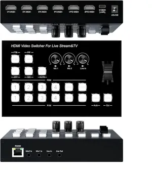 Video Mixer Switcher 4K 4HDMI Input 2HDMI Output Multi Camera Live Streaming Switcher 2MIC/LINE in/LiNE Out Audio Mixer,RS232 Type-C USB3.0 Capture Support PGM PVW PIP OSD 1080P HD Output etc