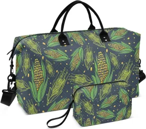 VIGTRO Travel Duffel Bag Weekender Overnight Bag with Toiletry Bag Corn Seamless Pattern Printed, Carry On Luggage Bag for Hospital Gym Travel Business, 2 Pcs Set
