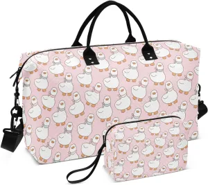 VIGTRO Travel Duffel Bag Weekender Overnight Bag with Toiletry Bag Cute Geese Duck Pattern Printed, Carry On Luggage Bag for Hospital Gym Travel Business, 2 Pcs Set