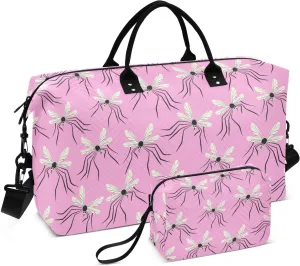 VIGTRO Travel Duffel Bag Weekender Overnight Bag with Toiletry Bag Mosquito Abstract Style Printed, Carry On Luggage Bag for Hospital Gym Travel Business, 2 Pcs Set