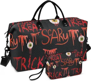 VIGTRO Travel Duffel Bag Weekender Overnight Bag with Toiletry Bag Watercolor Bloody Eyeball Printed, Carry On Luggage Bag Red Horror Halloween for Hospital Gym Travel Business, 2 Pcs Set