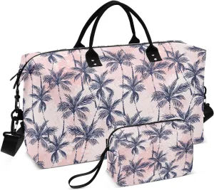 VIGTRO Weekender Bag Travel Duffle Bag for Women Men Abstract Tropics Trees Printed, Overnight Bag for Gym Work with Toiletry Bag, Summer 2 PCS Set