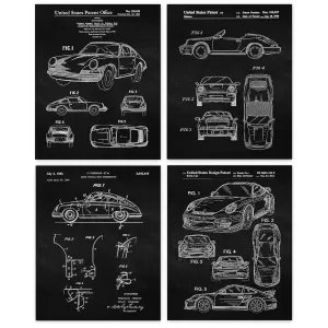 Vintage Classic 911 Auto Patent Prints, 4 (8x10) Unframed Photos, Wall Art Decor Gift for Home Office Porsche Gears Garage Shop Man Cave School Engineer Student Teacher F1 Team Cars Coffee Race Fans