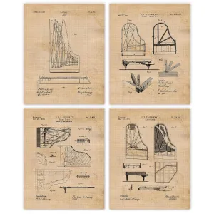 Vintage Steinway Piano Patent Prints, 4 (8x10) Unframed Photos, Wall Art Decor Gift for Home Music Office Sound Garage Lounge Studio School College Student Teacher Coach Symphony Orchestra Rock Band