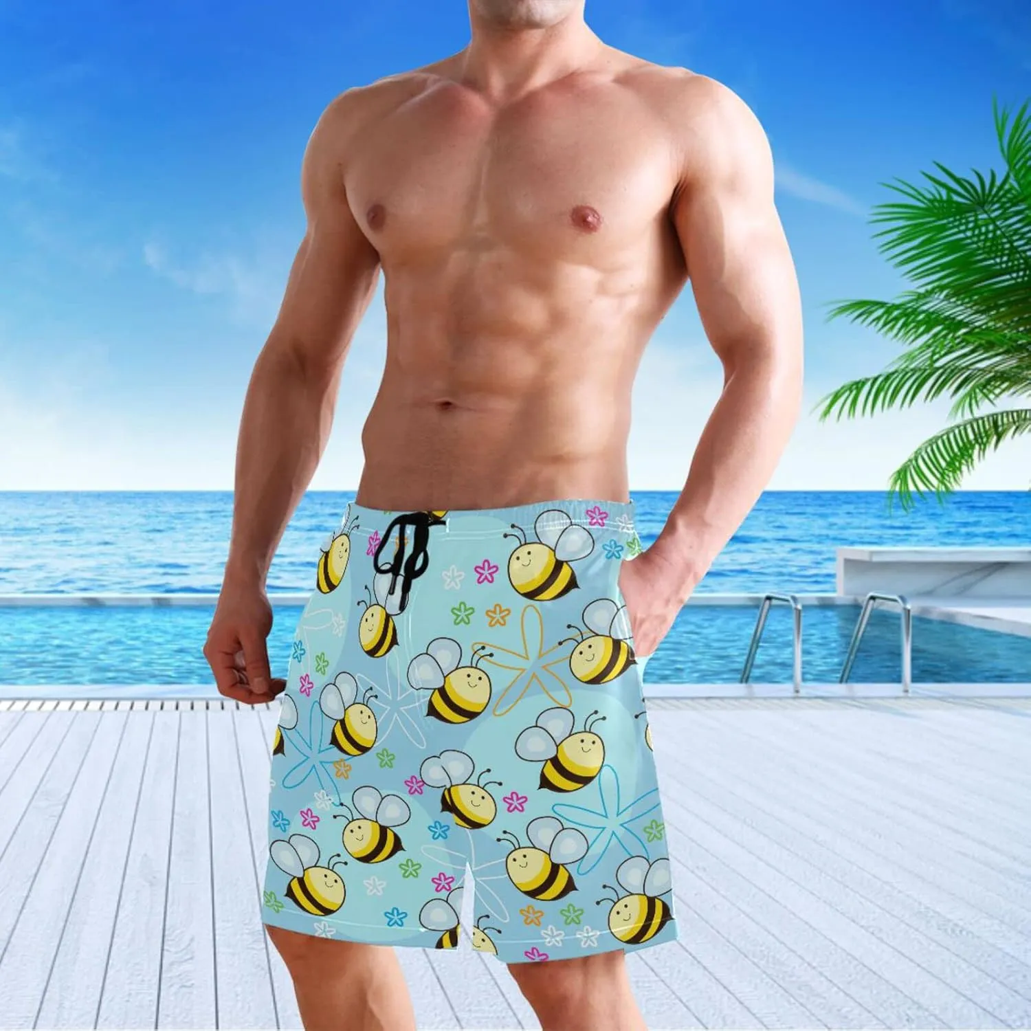 visesunny Cool Mens Novelty Swim Trunks Quick Dry Summer Board Beach Shorts with Mesh Lining and Pockets