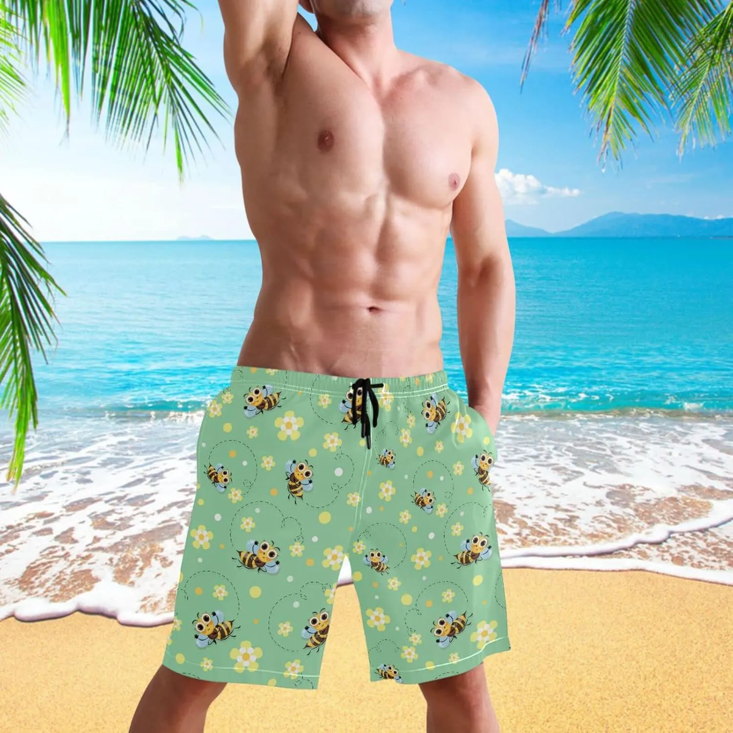 visesunny Cool Mens Novelty Swim Trunks Quick Dry Summer Board Beach Shorts with Mesh Lining and Pockets