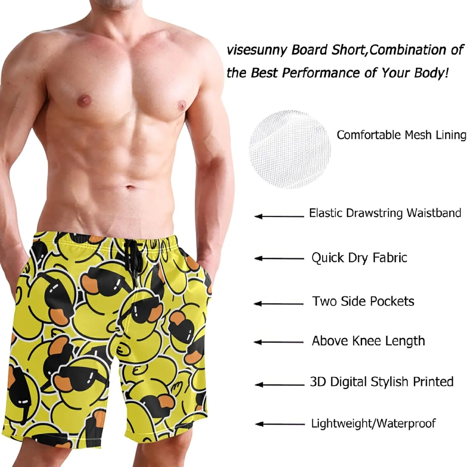 visesunny Men's Colorful Flower Print Beach Shorts Hot Summer Swim Trunks Sports Running Bathing Suits with Mesh Lining