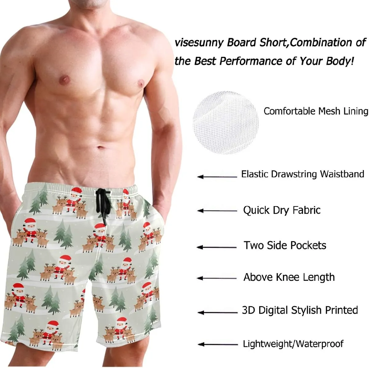 visesunny Men's Novelty Beach Shorts Quick Dry Swimwear Sports Running Swim Board Shorts Bathing Suits Mesh Lining