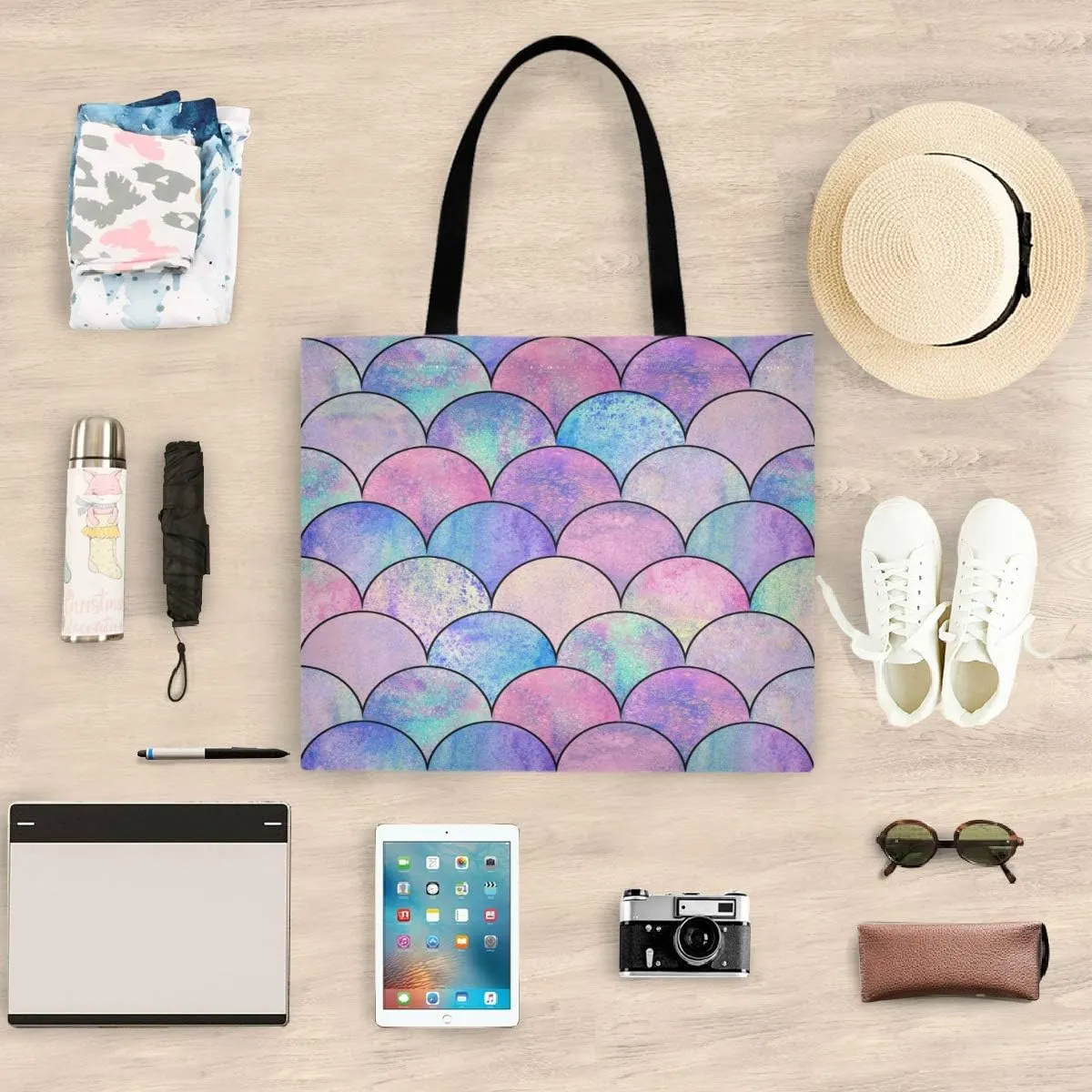 visesunny Stylish Canvas Tote Bag Shoulder Bag Shopping Casual Bag Foldaway Travel Bag Handbags for Women Lady Girl Teens