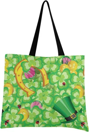 visesunny Women Extra Large Tote Bag Happy St Patricks Clover Shoulder Bags Ladies Beach Travel Reusable Grocery Shopping Portable Storage Handbag