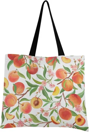 visesunny Women Extra Large Tote Bag Peach Tropic Fruit Leaf Flower Shoulder Bags Ladies Beach Travel Reusable Grocery Shopping Portable Storage Handbag